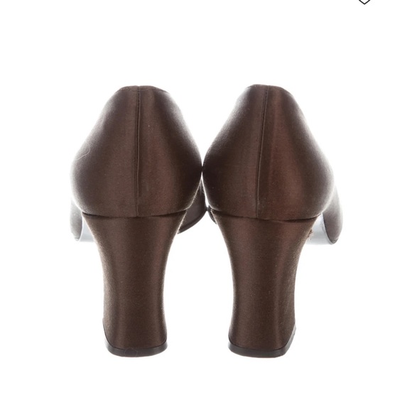 Stuart Weitzman Brown Satin SquareToe Pumps Size 10 - Picture 4 of 11